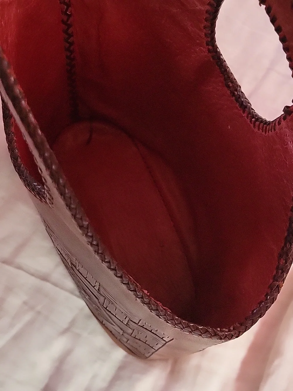 Vintage Leather Handbag Tote With Red Leather Interior and Topstitching - Picture 6 of 11